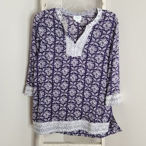 Sigrid Olsen top womens small beachy embroidered semi sheer floral tunic